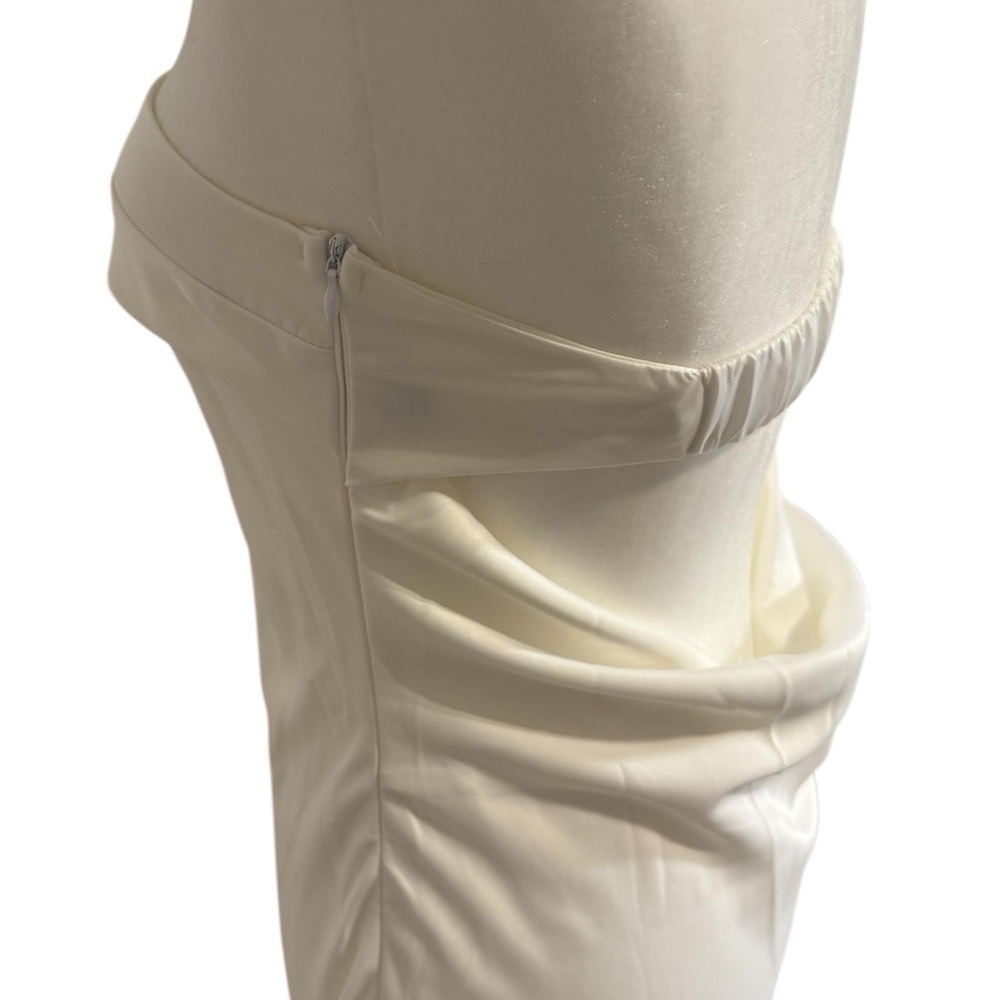 White Satin Strapless Maxi Dress - Picture 3 of 7